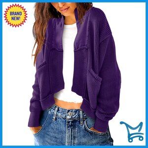 Chunky Cable Knit Cardigan Sweater Open Front Long Sleeve Loose Fit